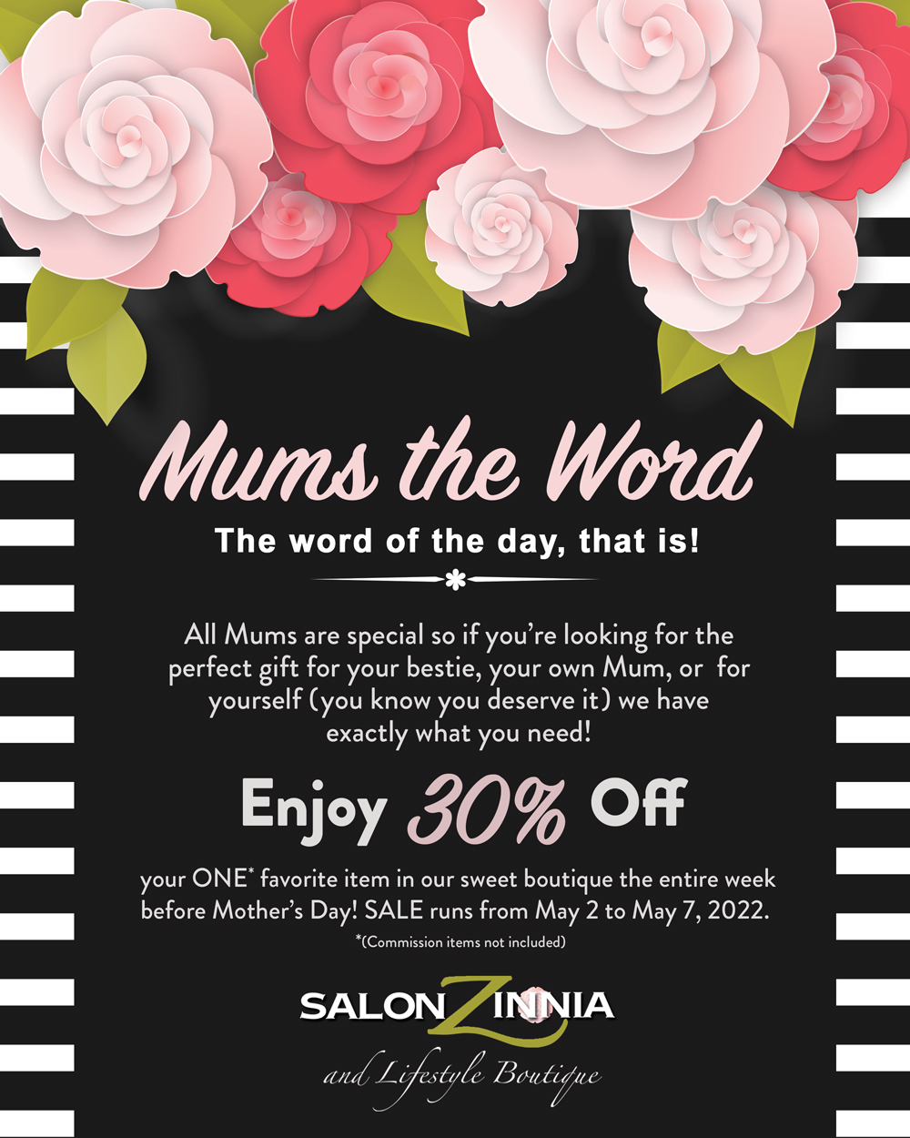 Salon Zinnia Mother's day sales